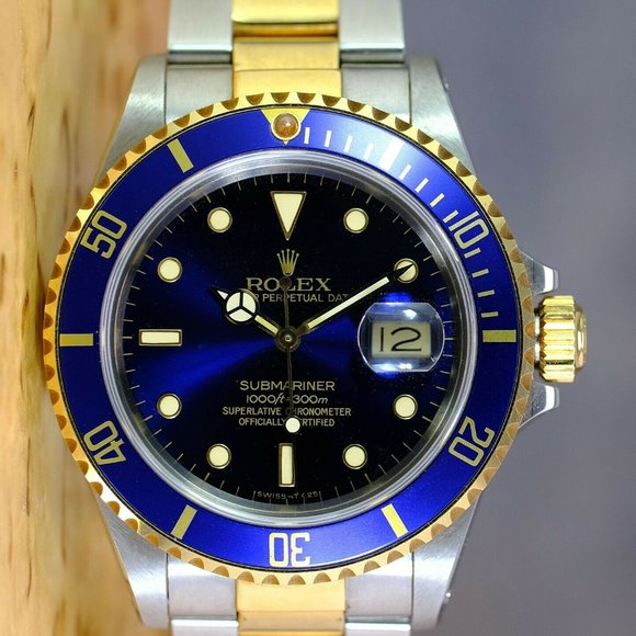 MEN'S ROLEX SUBMARINER 18K GOLD & STEEL BLUE DIAL 40MM W/ORIGINAL BOX & PAPERS - Picture 6 of 15